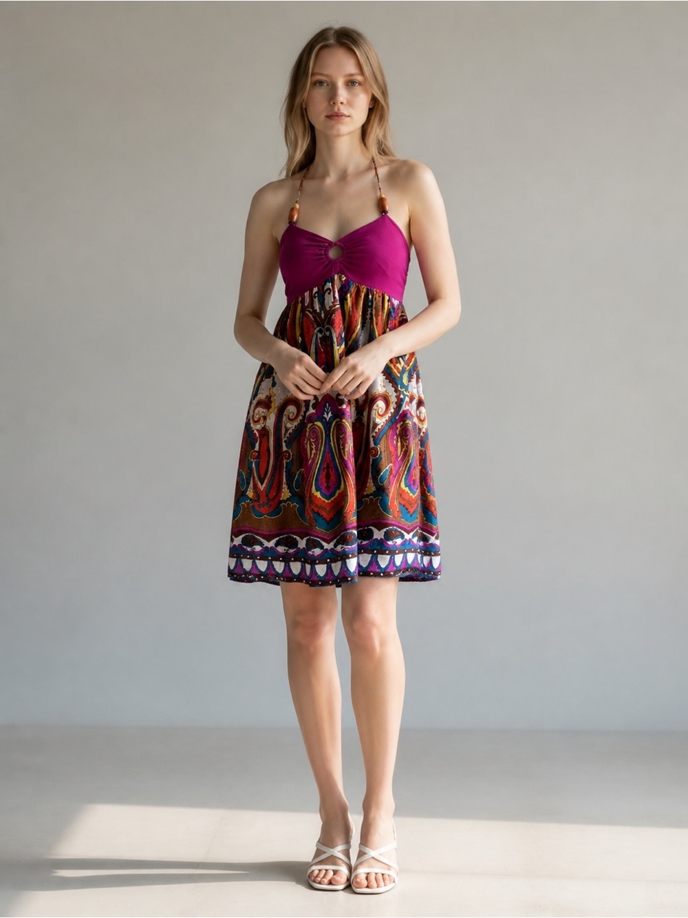 Summer halter dress with paisley print